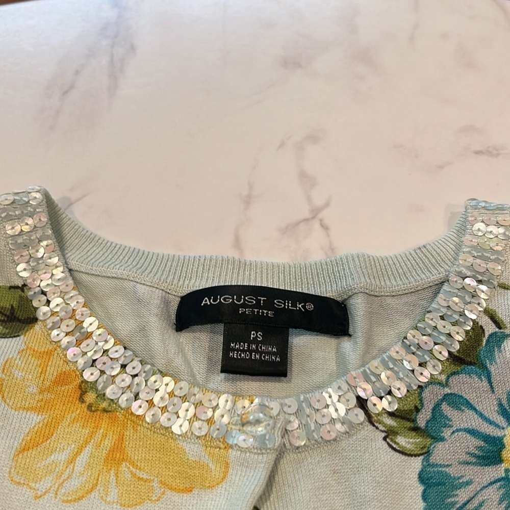 August Silk Petite Floral Sequined Cardigan - Picture 3 of 5